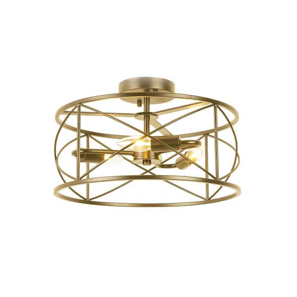Dainolite Calah 15 in. 3-Light Transitional Aged Brass Flush Mount with No Bulbs Included