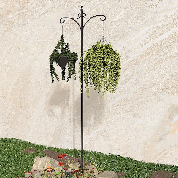 Fuchsia 84 in. Black Steel Deluxe Double Shepherd Hook (30 lbs. Max. Weight Capacity)