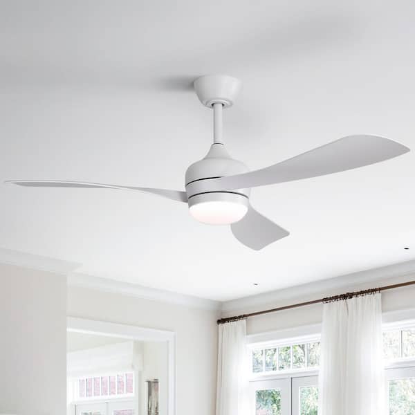 52 in. Modern Indoor White 6-Speed White Blades 3-Size Downrod Mount Ceiling Fan with 3-Color Dimmable LED Light