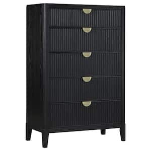 Black and Gold 5 Drawer 36.5 in. Dresser Without Mirror