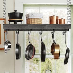 35.4 in. Charcoal Black Hanging Pot Rack with 18 Hooks, Pot and Pan Hanging Rack, Ceiling Wall Mounted Pot Rack