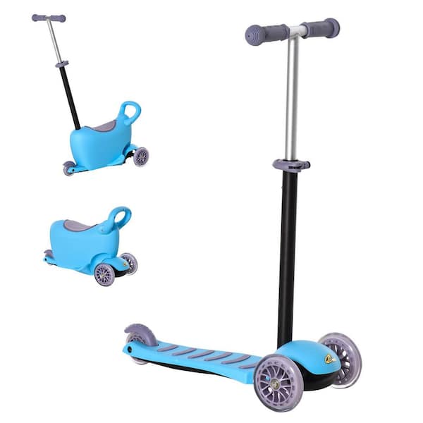 Huluwat 3-in-1 Kick Scooter with Adjustable Handlebar, 3-Balanced Wheels, Removable Storage Seat, Aged 2-6, Blue
