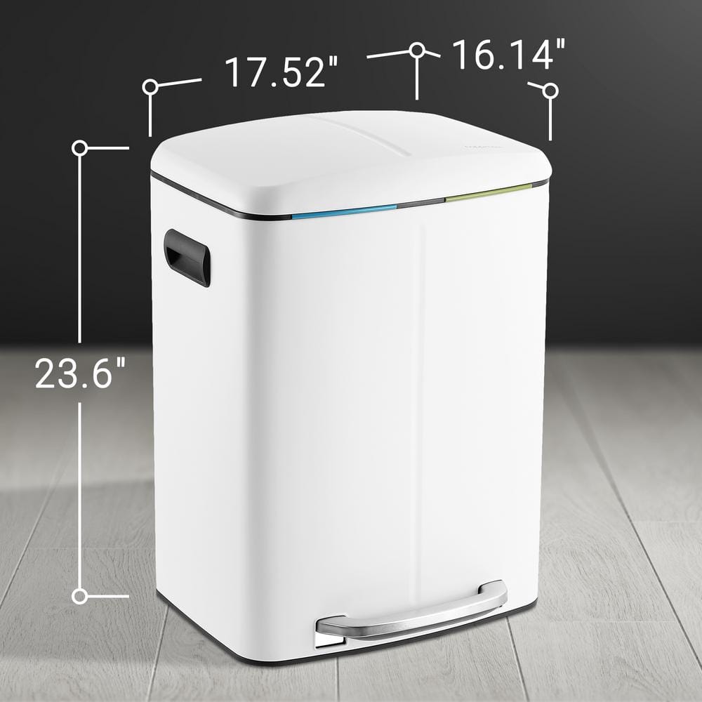 White Stainless Steel Rectangular Pedal Trash Can with Soft-Close Lid