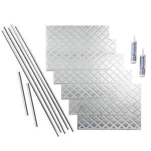 Quilted 18 in. x 24 in. Brushed Aluminum Vinyl Decorative Wall Tile Backsplash 15 sq. ft. Kit