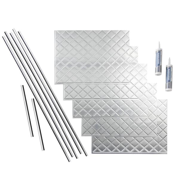 Fasade Quilted 18 in. x 24 in. Brushed Aluminum Vinyl Decorative Wall Tile Backsplash 15 sq. ft. Kit