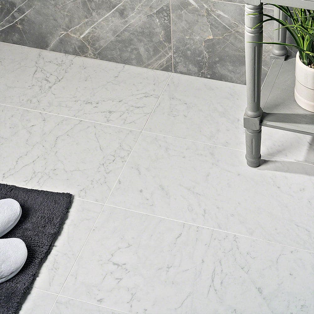 Large Format White Porcelain Marble Look Floor and Wall Tile