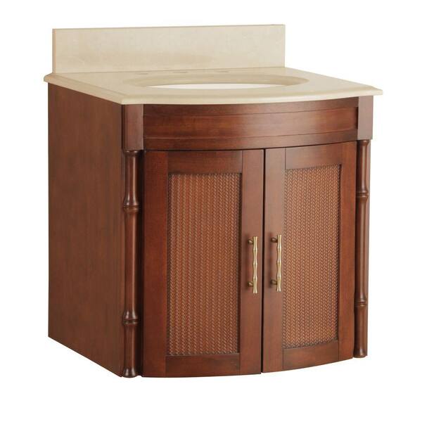 Foremost Bali 24 in. Floating Vanity in Walnut with Stone Vanity Top in Beige with Basin-DISCONTINUED