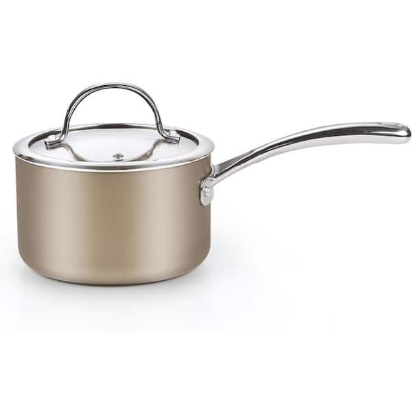 2 qt. Hard Anodized Ceramic Nonstick Aluminum Saucepan with Glass Lid, Induction Compatible, Bronze
