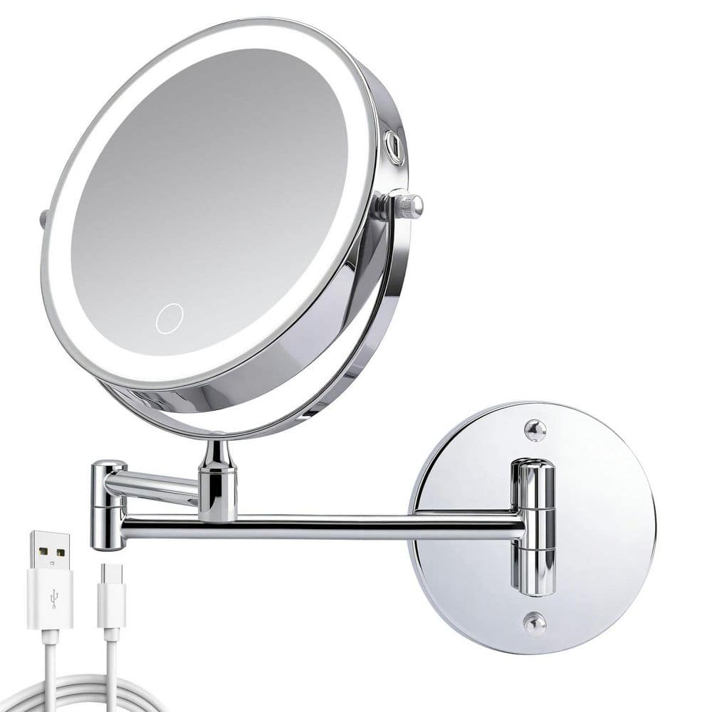 10.4 in. x 11.6 in. Round Magnifying Wall Mounted Bathroom Makeup Mirror with Lights and Extension Foldable Arm, Chrome price history on PriceWatchPro