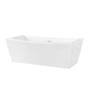Terra 70 in. Freestanding Flatbottom Double-Slipper Soaking Bathtub with Center Drain in White