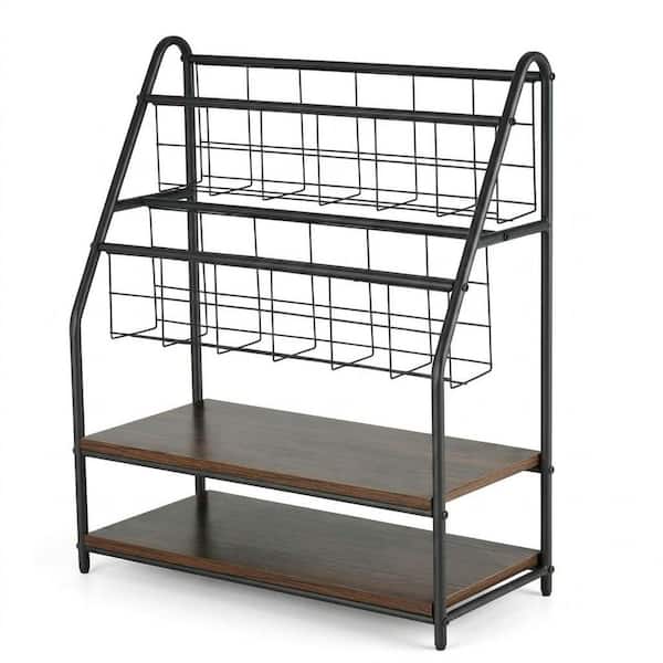 Grey 24.4 in. x 29.53 in. Metal Freestanding Magazine Rack,2-Tier