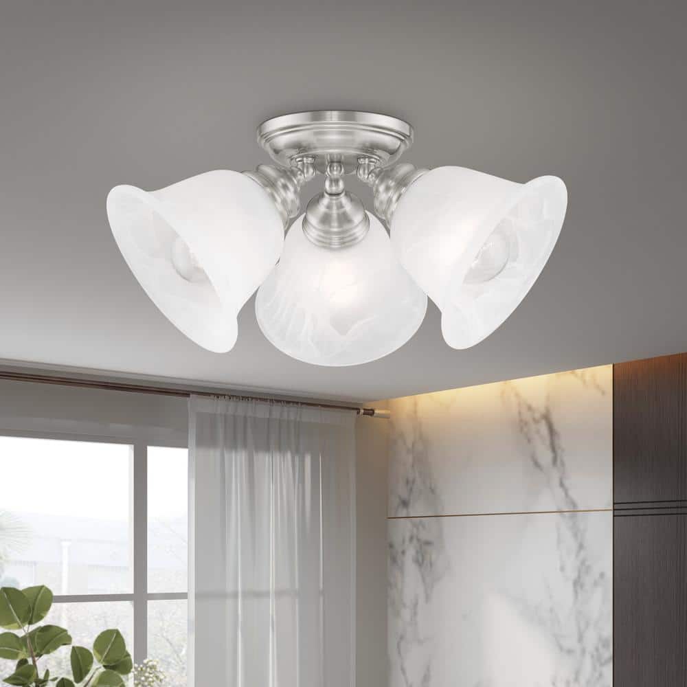 Essex Alabaster Glass 3-Light Indoor Flush Mount in Brushed Nickel