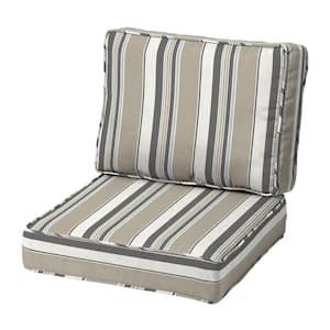 ProFoam 24 in. x 24 in. 2-Piece Deep Seating Outdoor Lounge Chair Cushion in Taupe Grey Linen Stripe
