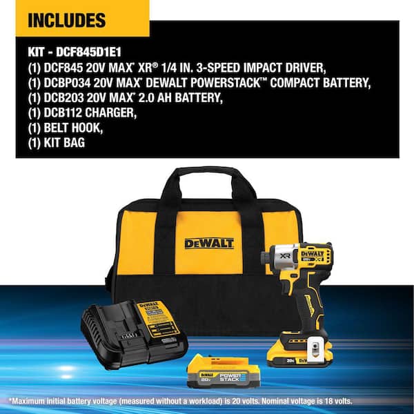 DEWALT - 20V MAX XR Lithium-Ion Cordless Brushless 1/4 in. 3-Speed Impact Driver Kit with 2Ah and 1.7Ah Batteries, Charger & Bag
