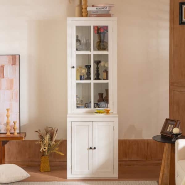 5-Shelf Wood Tall Freestanding Pantry Cabinet with Glass and