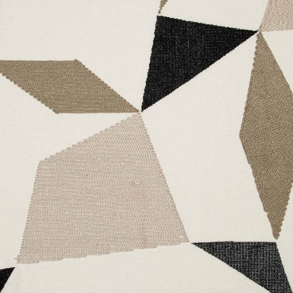 Ivory and Tan Geometric Embroidered Cotton Blend Throw Pillow