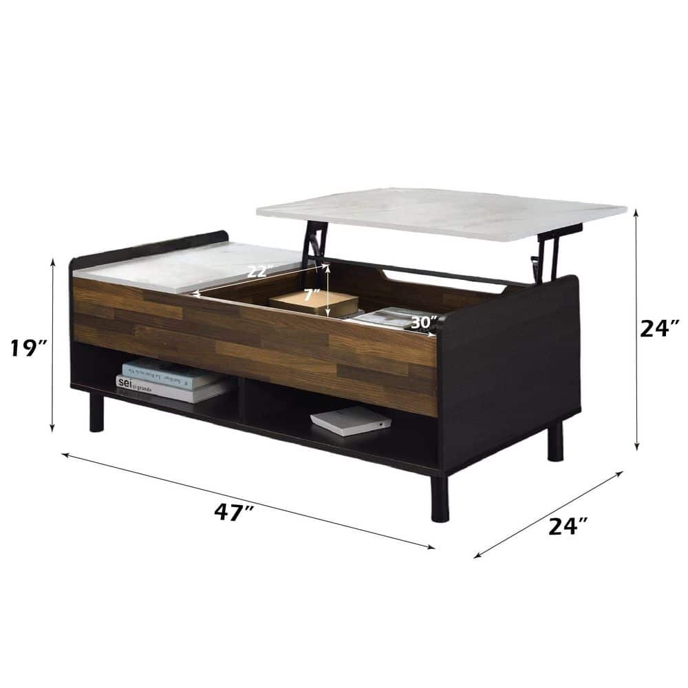 Axel Rectangular Walnut and Marble Lift-Top Coffee Table with Storage