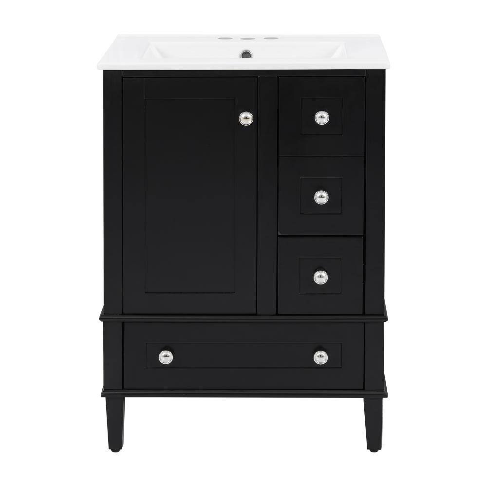 24in. W in Single of Sink Soft Close Door Vanity Black Bath Vanity with White Ceramic Top Basin price history on PriceWatchPro