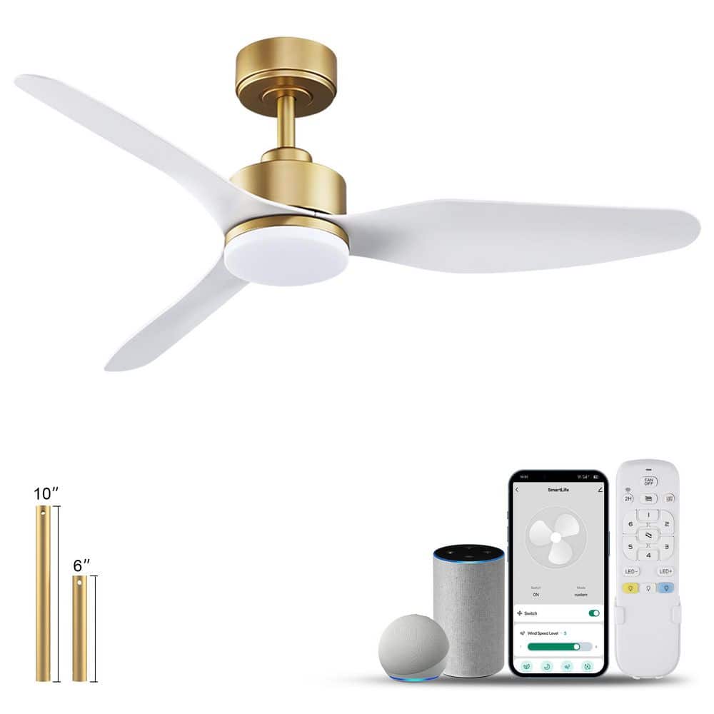 48 in. Smart Outdoor Indoor Gold White Ceiling Fans with LED Lights and Remote, WiFi Alexa App Workable, Quiet DC Motor price history on PriceWatchPro