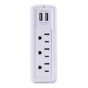 3-Outlet Travel Wall Mounted Surge Protector with USB, White