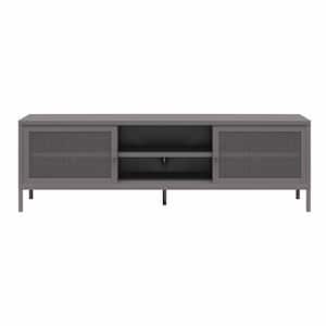 Sunset District, Graphite Gray Metal TV Stand fits TVs up to 65" with Perforated Metal Sliding Doors