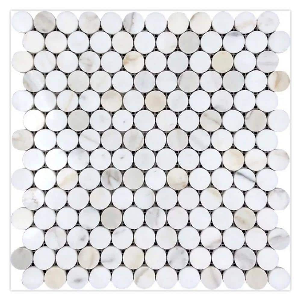 Serena 4 in. x 5 in. Polished White Gray Marble Mosaic Penny Round Wall and Floor Tile Sample price history on PriceWatchPro