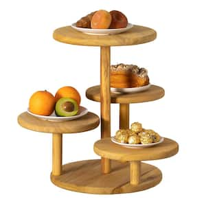 4-Tier Brown Wood Paulownia Cake Stand Round Wooden Perfect Tiered Tray Display