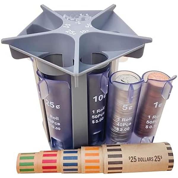 5-in-1 Coin Sorter Tube with Coin Wrappers Easy Coin Counter Organizer Roller for Pennies Nickels Dimes Quarters Dollar