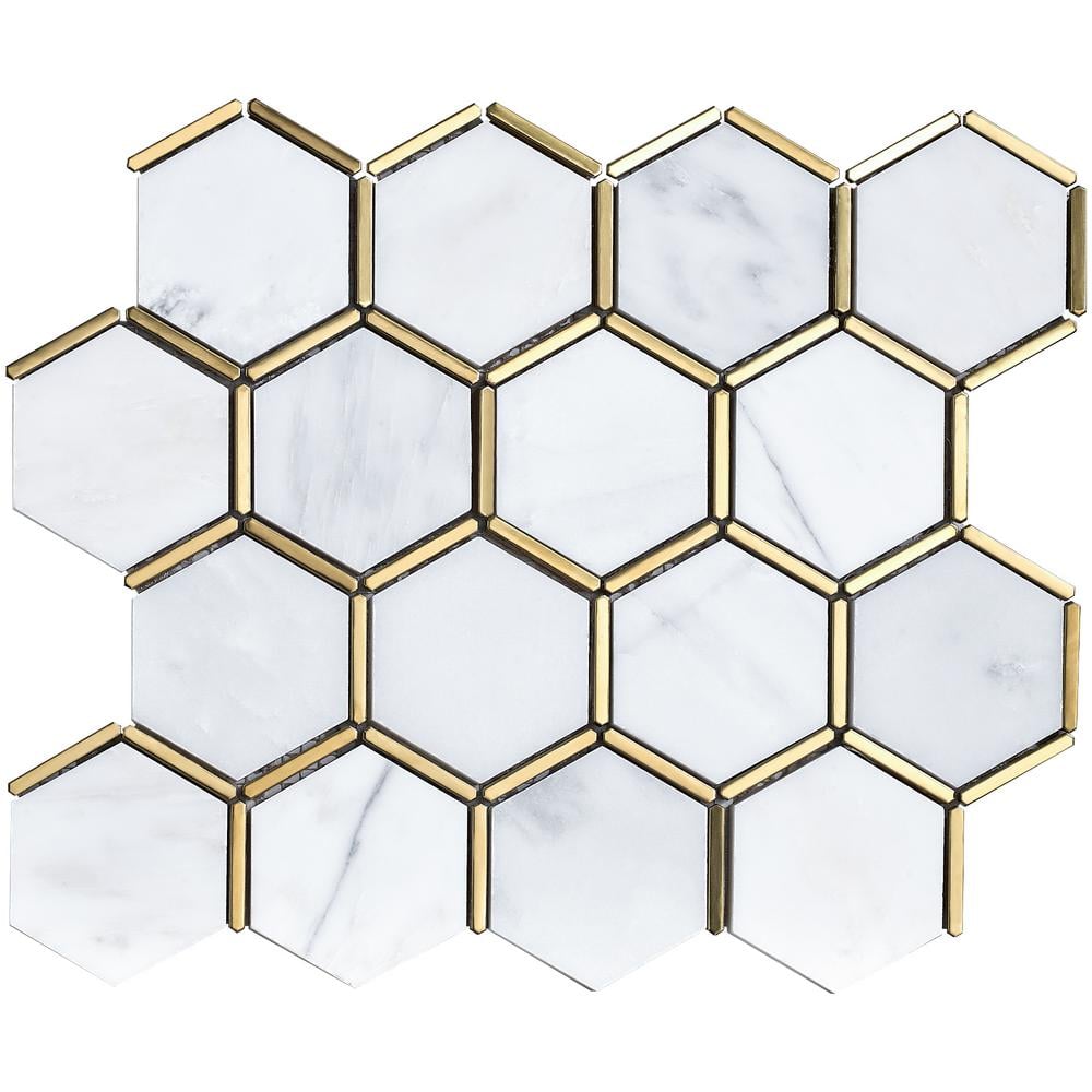 White and Gold Marble Mosaic Wall Tile