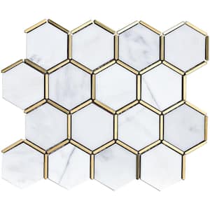 Natural Blanco White Gold 12.8 in. x 11.11 in. Hexagon Polished Marble Mosaic Tile (9.9 sq. ft./Case)