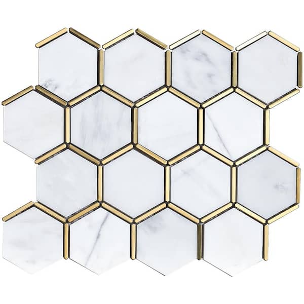 MOLOVO Natural Blanco White Gold 12.8 in. x 11.11 in. Hexagon Polished Marble Mosaic Tile (9.9 sq. ft./Case)