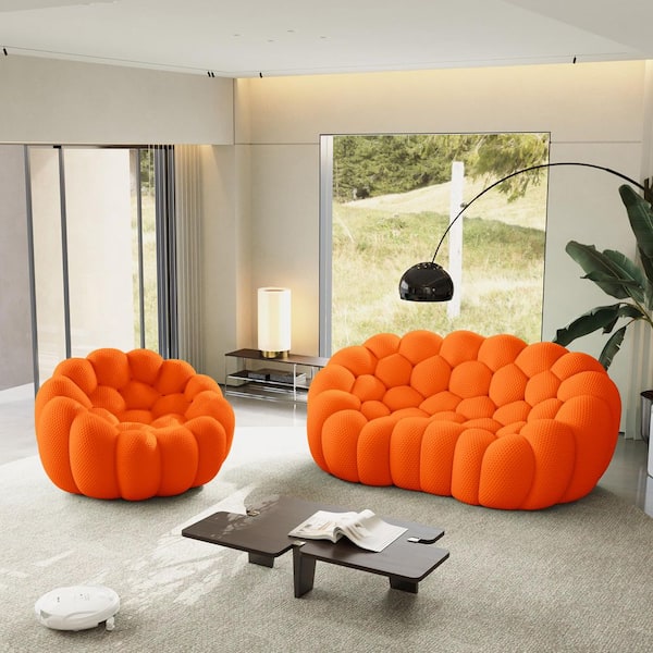 Magic Home 98 in. 2-Piece Orange Bubble Curved Couch with 3D