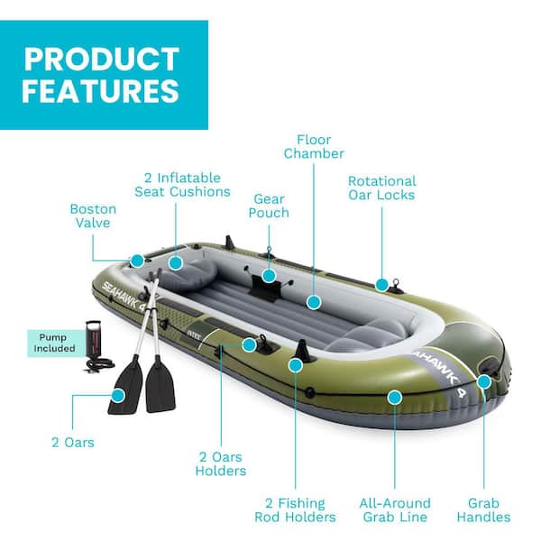 Intex 66334EP Seahawk 4 Inflatable Boat Set with 54 in. Oars, Pump