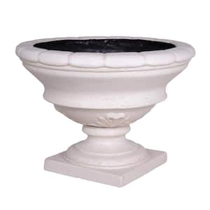 17 in. H Light Aged White Cast Stone Fiberglass Low Urn