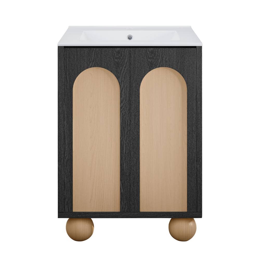 Plaisir II 24" Black Oak and Beige Freestanding Bathroom Vanity with White Ceramic Sink