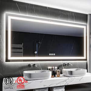 84 in. W x 40 in. H Rectangular Frameless LED Light Anti-Fog Wall Bathroom Vanity Mirror with Backlit and Front Light