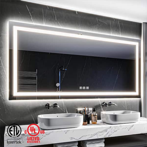 TOOLKISS 84 in. W x 40 in. H Rectangular Frameless LED Light Anti-Fog Wall Bathroom Vanity Mirror with Backlit and Front Light