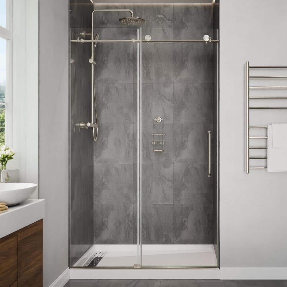 Cipressi Series 60 in. x 76 in. H Sliding Frameless Shower Door in Brushed 