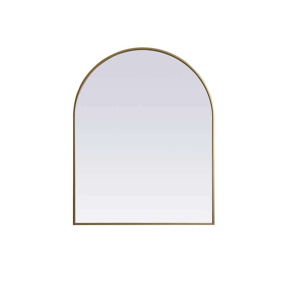 Simply Living 33 in. W x 42 in. H Arch Metal Framed Brass Mirror