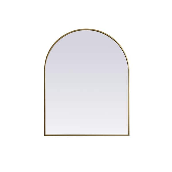 Simply Living 33 in. W x 42 in. H Arch Metal Framed Brass Mirror ...