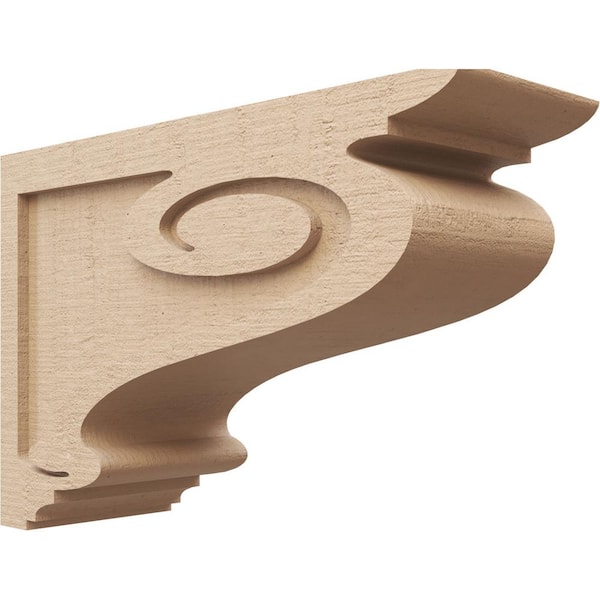 Ekena Millwork Classic Series 3 7 in. x 21 in. x 14 in. Scroll Rough Cedar Woodgrain Timberthane Polyurethane Corbel in Primed Tan
