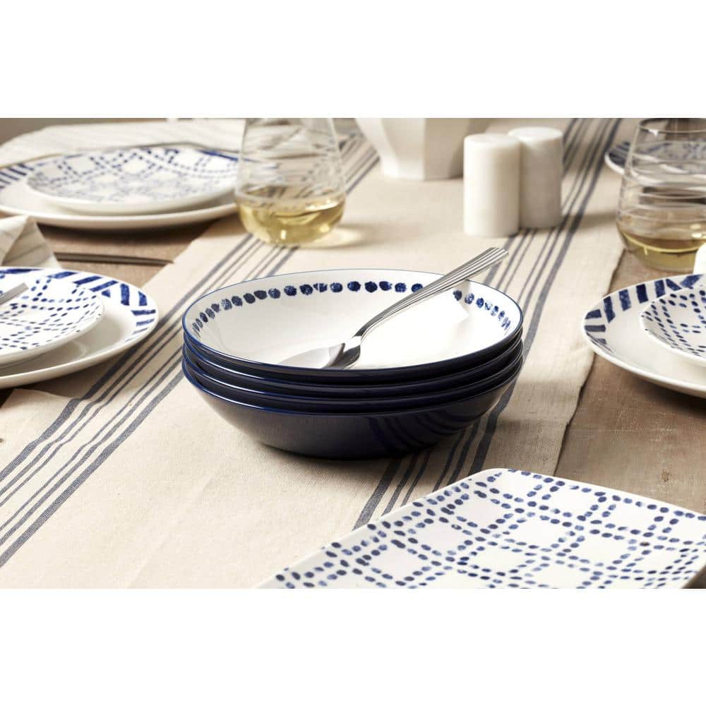 Navy and White Porcelain 12-Piece Geometric Dinnerware Set