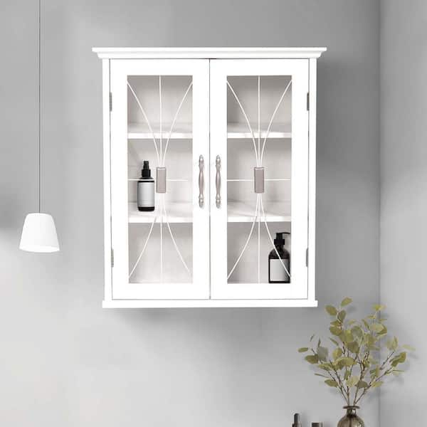 Delaney 20-1/2 in. W x 24 in. H x 8-1/2 in. D Bathroom Storage Wall Cabinet with 2 Glass Doors in White