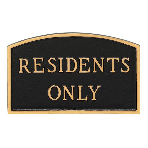Montague Metal Products 5.5 in. x 9 in. Small Arch Residents Only Statement Plaque Sign - Black/Gold
