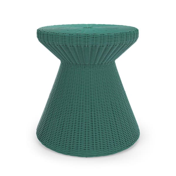 HAVEN WAY Hula Green Resin Wicker Outdoor Side Table