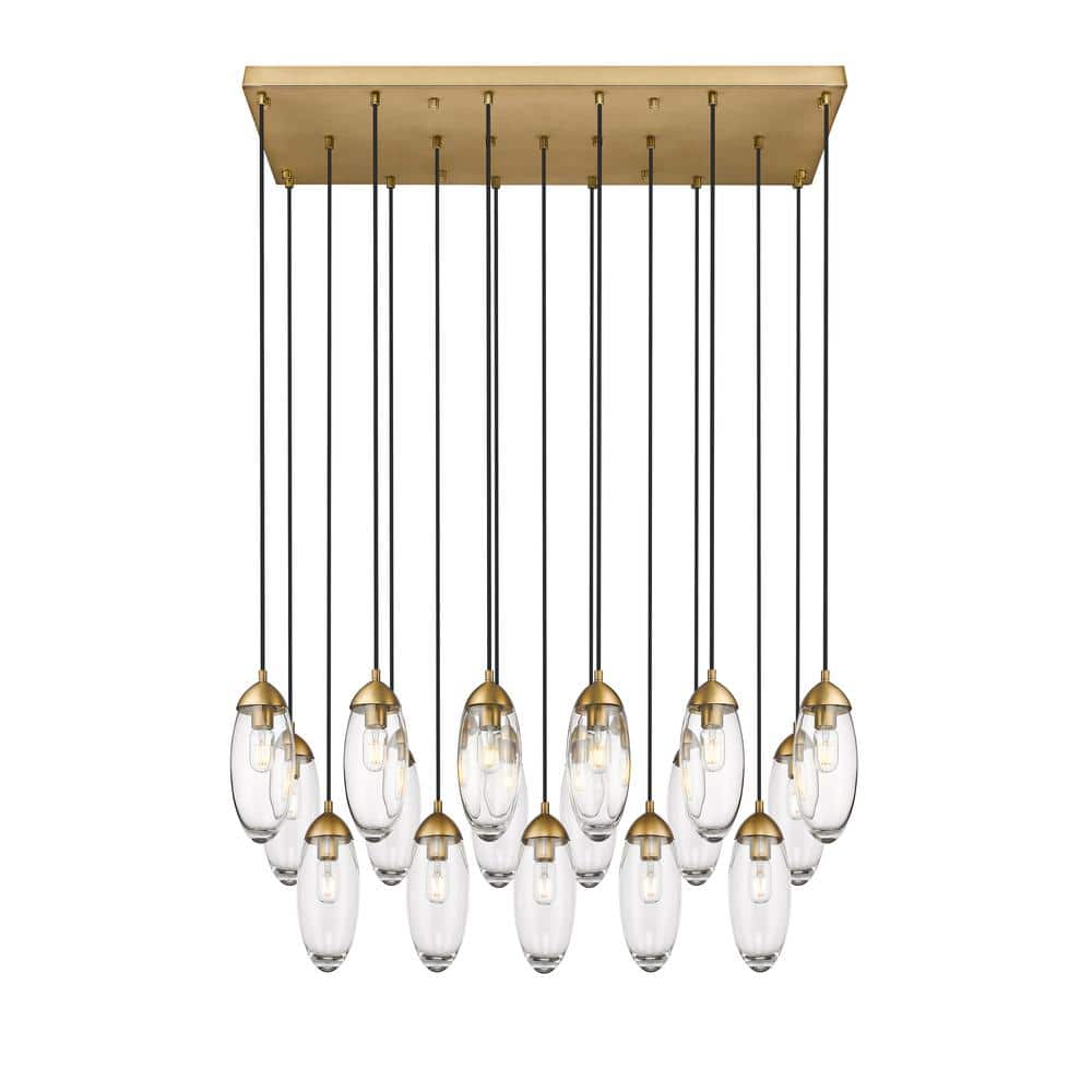 Arden 17Light Rubbed Brass Shaded Linear Chandelier with Clear Glass