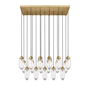 Arden 17-Light Rubbed Brass Shaded Linear Chandelier with Clear Glass Shade with No Bulbs Included