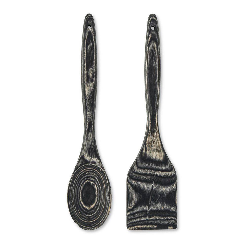 Core Kitchen Black 2 Pieces Pakkawood Spoon and Turner Set 62077