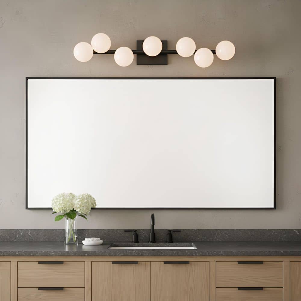 Altair 32 in. 7-Light Aged Iron Bathroom Vanity Light with Milk Glass Shades price history on PriceWatchPro