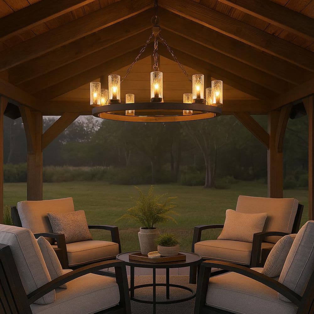 HINKLEY Sawyer Large 9-Light Aged Zinc Outdoor Hanging Chandelier